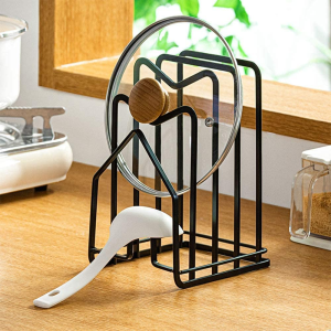 SUNFCON Cutting Board Rack Chopping Board Organizer Stand Holder Kitchen Countertop Pots Pan Lids Rack Organizer Flat Steel 4.92 X 5.7 X 8.47 In. Black