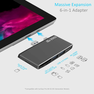 Surface Pro USB 3.0 Mini DP Hub Adapter, Mbeat Edge Pro P78 6-In-1 Multifunction USB 3.0 Hub Adapter with Mini Display Port, Surface Pro Extender, Features 4K HDMI Output, 2 Port USB 3.0 Hub, SD and Micro SD TF Card Reader, Space Grey Aluminium Design (Compatible with MS Surface Pro 4/5/6)