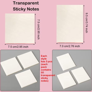 Taicols Transparent Sticky Notes, 300 Pcs Clear Sticky Notes, Waterproof Self-Adhesive Transparent Sticky Tabs, Removable Marking Pads Sticker for Studying Office Message School (3X3 In/2.7X3.7 In)