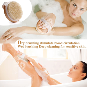 2-Pack Body Brush, Dry Wet Body Scrub Brush Set for Women Men Cleansing Exfoliating Cellulite Lymphatic Drainage, Natural Wood Sturdy Hand Massager 2 Sizes Round-10.5X10.5Cm Oval-13X6.5Cm