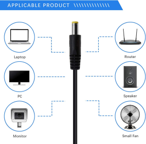 USB to DC 5.5Mm X 2.1Mm Jack Plug Power Cable Cord 1M for Laptops Pc Monitor Router Speaker with 10 DC Adapter Connectors