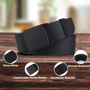 Mens Nylon Canvas Belt Adjustable for Regular & Big and Tall 30-62″ Waist Military Tactical Webbing with Plastic Buckle (Black, 36”-39”Waist)