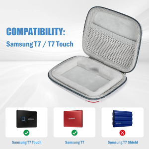 Procase Samsung T7/ T7 Touch Portable SSD Hard Carrying Case and 2 Cable Ties, Hard EVA Shockproof Storage Travel Organizer for T7/ T7 Portable 500GB 1TB 2TB USB 3.2 External Solid State Drives-Red