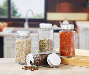 Kitment 36Pcs Glass Spice Jars Bottles with Spice Labels Square Seasoning Containers Spices Organizer Small Items Storage Organization for Spice Rack, Cabinet, Drawer, with Shaker Lids, Airtight Metal Caps, 120Ml