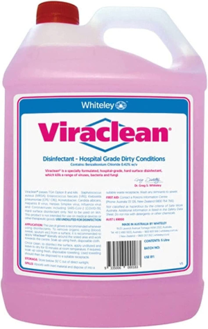 Whiteley Corporation Viraclean All Purpose Disinfectant Cleaner – Kills 99.9% of Germs and Eliminates Odors -Cleansmart Hospital Grade Disinfectant of Viruses and Bacteria,Tga Registered, 5L