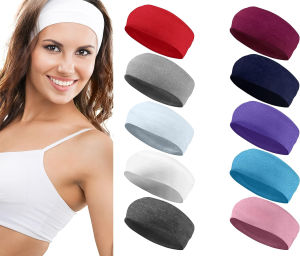 Styla Hair 10 Pack Yoga Headbands – Elastic Cotton Multi-Function Sports Head Bands Stretchy Wraps