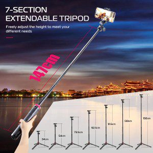 ULANZI MT-44 Extendable Phone Tripod, 44″ Selfie Stick Phone Vlog Tripod Stand with 2 in 1 Phone Clip, 360° Ball Head Camera Tripod for Iphone Sony Canon Gopro, Lightweight for Travel