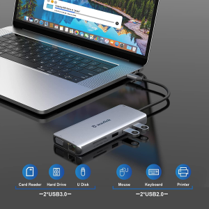 WAVLINK 12-In-1 USB C Hub/ Docking Station, Triple Display Type-C Adapter with 2X 4K HDMI and 1X 2K VGA Port, 100W PD3.0 Charging, Ethernet, Microsd and SD Card Reader, Audio Jack and 2 USB 3.0 & 2 USB2.0 Ports, for Windows/Mac and More