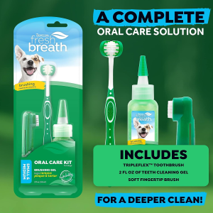 Tropiclean Fresh Breath Oral Care Kit for Small Dogs with Oral Care Gel, Tripleflex Toothbrush and Finger Brush