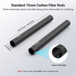 SMALLRIG Carbon Fiber 15Mm Rod Pack of 2, 15Cm 6 Inches – 1872