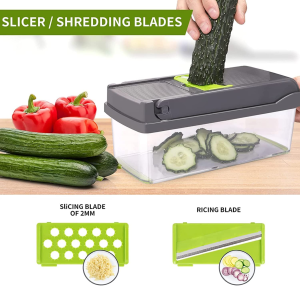 Vegetable Chopper B.C.Fine Food Mandoline Slicer Cutter Chopper and Grater 13 in 1 Vegetable Slicer Potato Onion Chopper Veggie Chopper Dicer with Container (Grey)