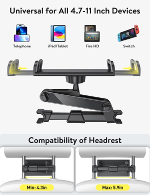 Car Headrest Tablet Mount Holder – Tryone Stretchable Backseat Tablets Stand for Kids Compatible with Ipad Air Mini/ Cell Phone/ Galaxy Tab/ Kindle Fire Hd/ Switch Lite or Other 4.7-11″ Device