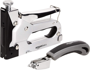 Amazon Basics 3-In-1 Manual Staple Gun Brad Nailer with 1500 Staples, Staple Remover, and Storage Case