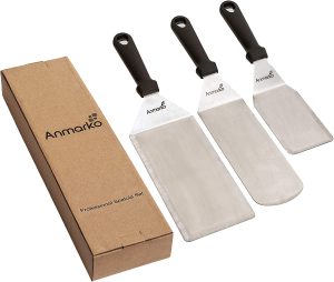 Anmarko Griddle Spatula Set – Stainless Steel Metal Spatula and Griddle Scraper – Heavy Spatula Griddle Accessories Great for Cast Iron Griddle BBQ Flat Top Grill – Commercial Grade