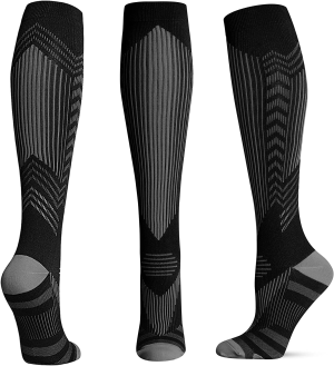 Compression Sports Socks for Men Women 15-20Mmhg Graduated Compression Support Plantar Fasciitis Stockings Reflective Stripe Swellings Knee-High Socks for Running Pain Relief Boosts Circulation