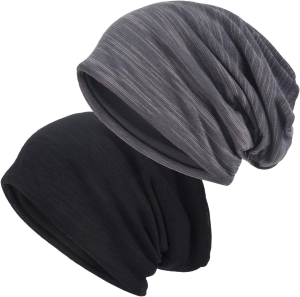 EINSKEY Beanie for Men & Women, 2 Pack Lightweight Running Cap Thin Knit Hat Sleep Cap Breathable Cancer Chemo Headwear
