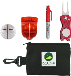 The PUTT PACK 5 in 1 – Golf Bag Accessories Kit Containing a Golf Divot Repair Tool with Magnetic Golf Ball Marker, Golf Ball Line Marker Tool, Genuine Mini Marker & Golf Tee Bag Pouch