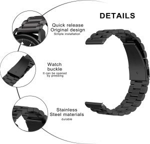 T Tersely Band Strap for Samsung Galaxy Watch 6/6 Classic,Watch 5 Pro/Watch 5/4 (44mm/40mm)/ Watch 3 41mm, 20mm Stainless Steel Metal Replacement Bands for Active 2/1 Black