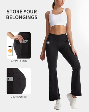 CAMBIVO Flare Yoga Pants for Women High Waist, Bootcut Workout Stretch Leggings with Pockets & Tummy Control, Non-See-Through