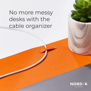 Nordik Leather Desk Mat Cable Organiser (Tangerine Orange 89 X 43 Cm) Premium Extended Mouse Mat for Home Office Accessories – Felt Vegan Large Leather Desk Pad Protector & Desk Blotter Pads Decor Mousepad