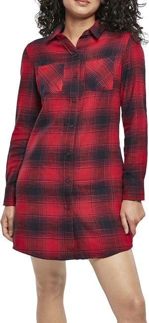 Urban Classics Women’S Ladies Check Shirt Dress, Dark Blue/Red