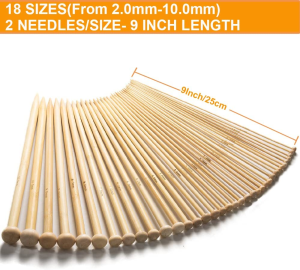 36PCS Bamboo Knitting Needles Single Pointed Carbonized Knitting Needles 18 Sizes 2.0Mm-10.0Mm Use for Handmade Creative DIY 9 Inches Length