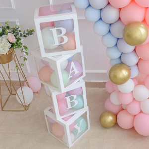 Balloon Boxes with BABY Letters for Baby Shower, Transparent Birthday Balloon Blocks Decorations for 1St Baby Shower, Baby Shower, Birthday Party, Gender Reveal Party, Newborn Photo Shot Props