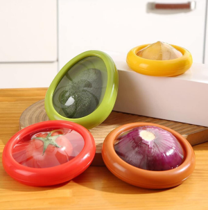 YYYFEI Vegetable Shaped Food Saver 4 Pack Fruit and Vegetable Storage Containers Set for Fridge, Avocado Saver Onion Storage Container Tomato and Lemon Keeper