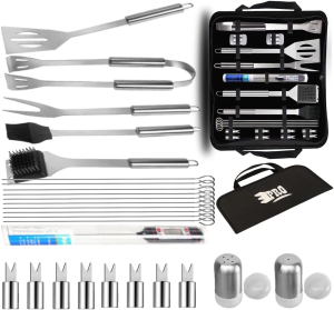 Stainless Steel BBQ Tool Set 25Pcs by EPRO | Barbecue Grill Tool Set for Indoor and Outdoor Cooking Needs with Carrying Bag | Stainless Steel BBQ Accessories with Storage Bag for Camping, Party and Picnic | BBQ Grill Utensils Perfect Gift for Men and Women