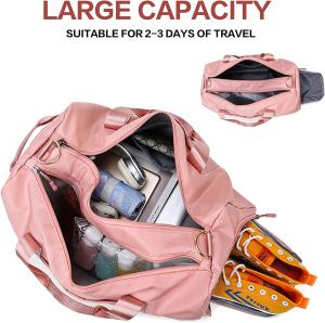 Sports Gym Bag for Women and Men,Travel Duffel Bag,Yoga Tote,Weekender Bag,With Adjustable Straps with Dry Wet Pocket & Shoes Compartment for Unisex for Swim,Yoga,Baseball,Camping,Large,Pink