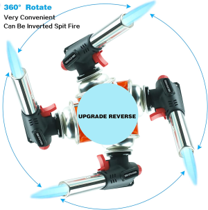 Gas Burner, 900°C to 1300°C, Flame Adjustable Butane Blow Torch, 360° Omni-Directional Use for Cooking, Bbqs, Camping, Sweets Making, Charcoal Fire, Roasting, Welding, Etc. (Butane Gas Not Included)