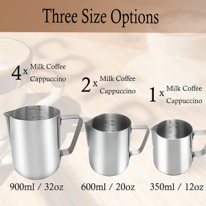 Yowamho Milk Frothing Pitcher,600Ml(20Oz) Quality Milk Jug Cup SUS304 Stainless Steel,Steaming Pitchers Frothing Jug Measurements inside for Milk Coffee Cappuccino Latte,Silver