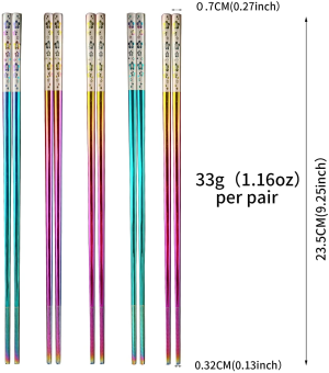 YOZOTI Stainless Steel Rainbow Color Chopsticks, Reusable Chopsticks, 5 Pairs Dishwasher Safe Metal Chopsticks, Easy to Use, Square Lightweight Chop Sticks – Gift Set(Dazzling)