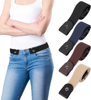 Slowton No Buckle Belt – 4 PCS Adjustable Elastic Buckle Women’S Belt for Trousers and Skirts, Invisible Stretch Waist Belt for Jeans Pants