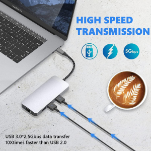 USB C Hub 8 In1 with 4K HDMI Adapter, 1000Mbps Ethernet Port, 100W PD Charging, SD 3.0 & TF 3.0 Card Reader, USB 3.0 & USB 2.0 Port for USB-C Laptop and Type C Device