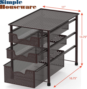 Simplehouseware Stackable 3 Tier Sliding Basket Organizer Drawer, Bronze