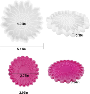 Sunflower Epoxy Resin Casting Mould, AFUNTA 2 PCS Non-Slip Coaster Molds and 2 PCS DIY Keychain Resin Molds, for Coasters, Bowl Mat, DIY Craft Projects, Home Decoration