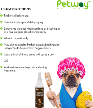 Petway Petcare Coconut Cologne Coat Gloss for Dogs and Puppies, Natural Cologne Spray with Coconut for Conditioning, Dog Gloss with Deodoriser, Pet Odor Eliminator and Dog Grooming Spray, 250Ml