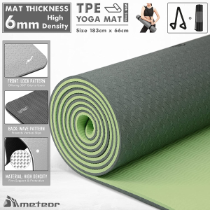 METEOR Essential 6Mm Dual-Tone Yoga Mat with Alignment Lines, TPE Yoga Mat Non-Slip Textured, High-Density Padding for Knee Comfort, Perfect for Yoga, Pilates and Fitness Exercise