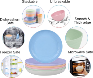 Wheat Straw Dinnerware Sets for 6- Unbreakable Plastic Dishes Set 42 PCS, Reusable Plates and Bowls Sets, Lightweight, Microwave & Dishwasher Safe – Perfect for Camping, Picnic, Campervan