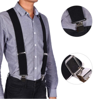 T Tersely 50Mm Extra Wide Heavy Duty 4 Buckles Stripe X Back Durable Elastic Adjustable Suspenders Strong Metal Clips Heavy Duty Men Braces