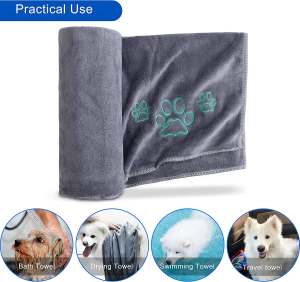 ZOLIVIE Microfiber Pet Towel and Pet Grooming Gloves-Ultra Absorbent and Quick Drying Dog Towels-Dog Cat Brush-Pet Hair Fur Remover-For Small, Medium, Large Dogs and Cats-Machine Washable