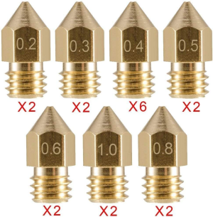 LEOWAY 18 Pcs MK8 Extruder Nozzle 3D Printer Brass Nozzle with 7 Different Sizes (0.2Mm, 0.3Mm, 0.4Mm, 0.5Mm, 0.6Mm, 0.8Mm, 1.0Mm) for 1.75MM MK8 Makerbot, Ender-3 Series/Ender-5 Series/Cr-10