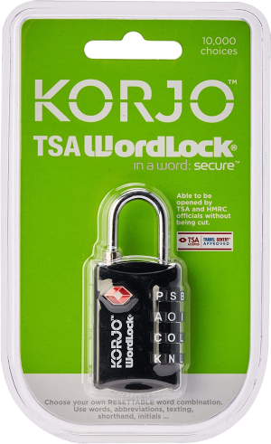 Korjo Luggage Wordlock 4 Letter Word Lock, TSA Authorized, Black