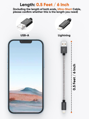 Short Lightning Cable [Mfi Certified], Cablecreation 0.5 Feet Short Lightning to USB a Cable for Iphone 13 12 11 Pro Max Mini Xs Max XR X 8 7 6 plus 5S SE Ipad Pro Ipod Airpods and More, 15CM