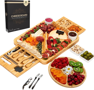 Unique Cheese Board Birthday Gifts for Women – Bamboo Charcuterie Board Set Housewarming Wedding Gifts for Couple Engagement Gifts for Her – Serving Platter Birthday Gift Ideas for Men Dad Wife Mum