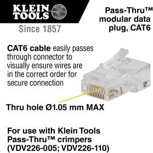 Klein Tools Pass-Thru CAT6 Modular Data Plug 50-Pieces