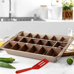 ZCOINS Brownie Pan with Dividers, Non-Stick Brownie Tray Square Cake Mould Brownie Ovenware Cookware Bakeware,18-Cavity and 12 * 8 Inches(Champagne Gold)