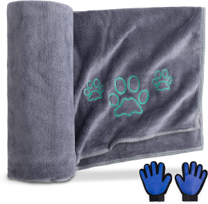 ZOLIVIE Microfiber Pet Towel and Pet Grooming Gloves-Ultra Absorbent and Quick Drying Dog Towels-Dog Cat Brush-Pet Hair Fur Remover-For Small, Medium, Large Dogs and Cats-Machine Washable