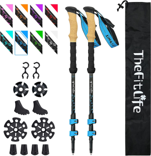 Thefitlife Carbon Fiber Trekking Poles – Collapsible and Telescopic Walking Sticks with Natural Cork Handle and Extended EVA Grips, Ultralight Nordic Hiking Poles for Backpacking Camping